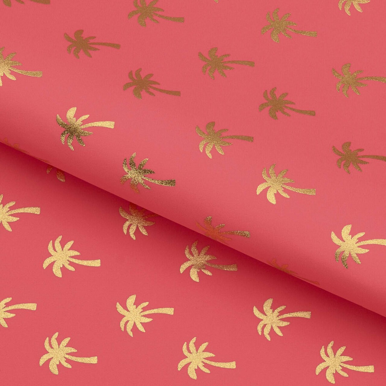 1 Yard Palm Trees Foil In Pink Printed 4 Way Stretch Nylon Spandex Fabric 60 inch Width